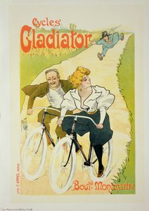 Reproduktion af en plakat, der reklamerer for "Gladiator Cycles", Boulevard Montmartre, Paris, 1895